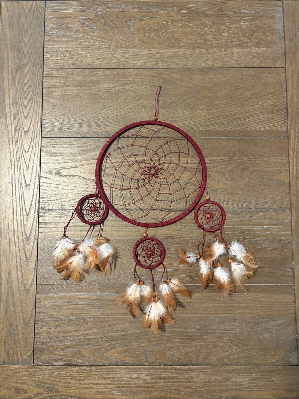 Boho Red Dreamcatcher Wall Hanging with Feather Tassels